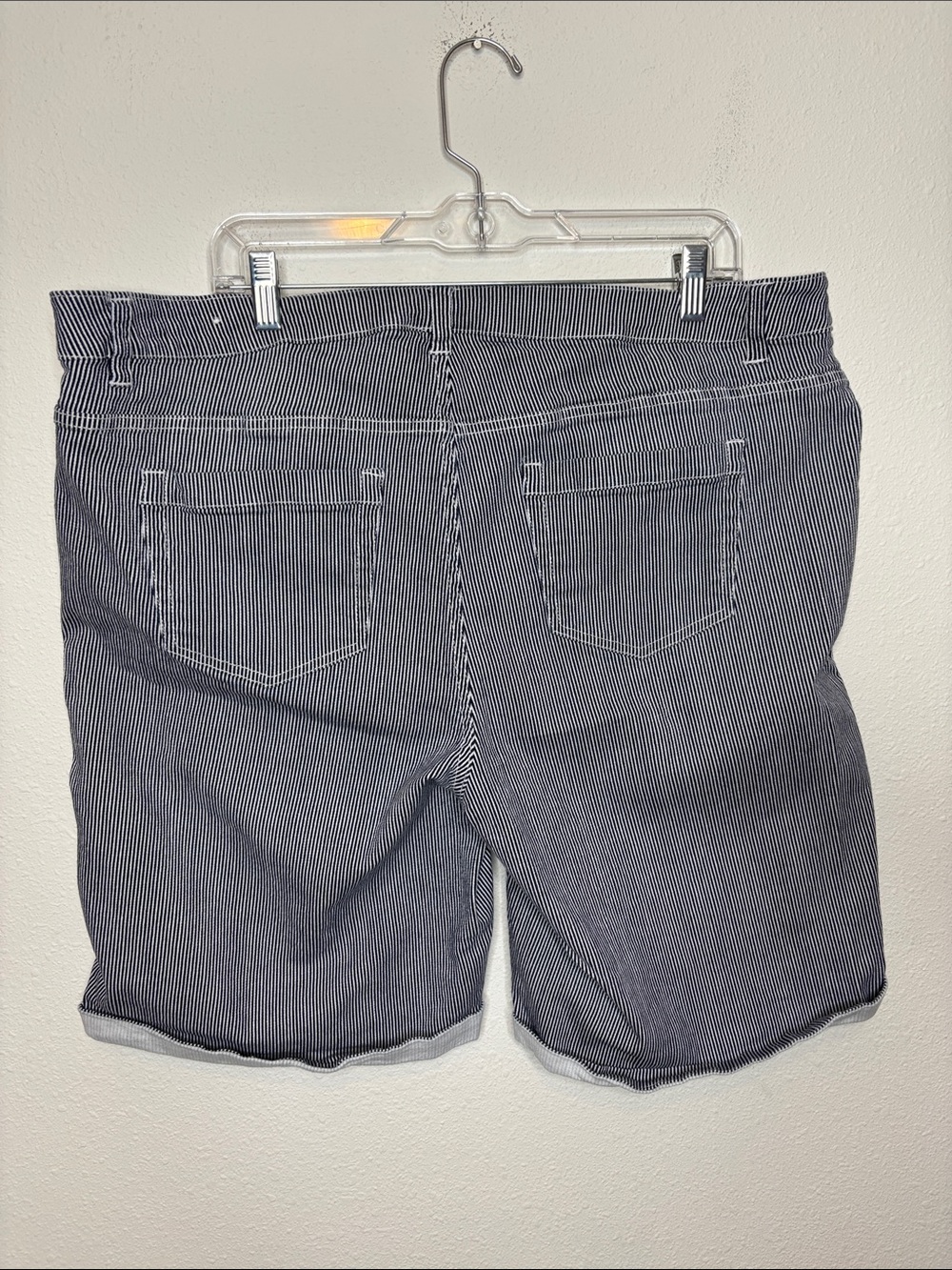 CJ Banks Navy Pinstripe Floral Embroidered Jean Shorts - Picture 5 of 10